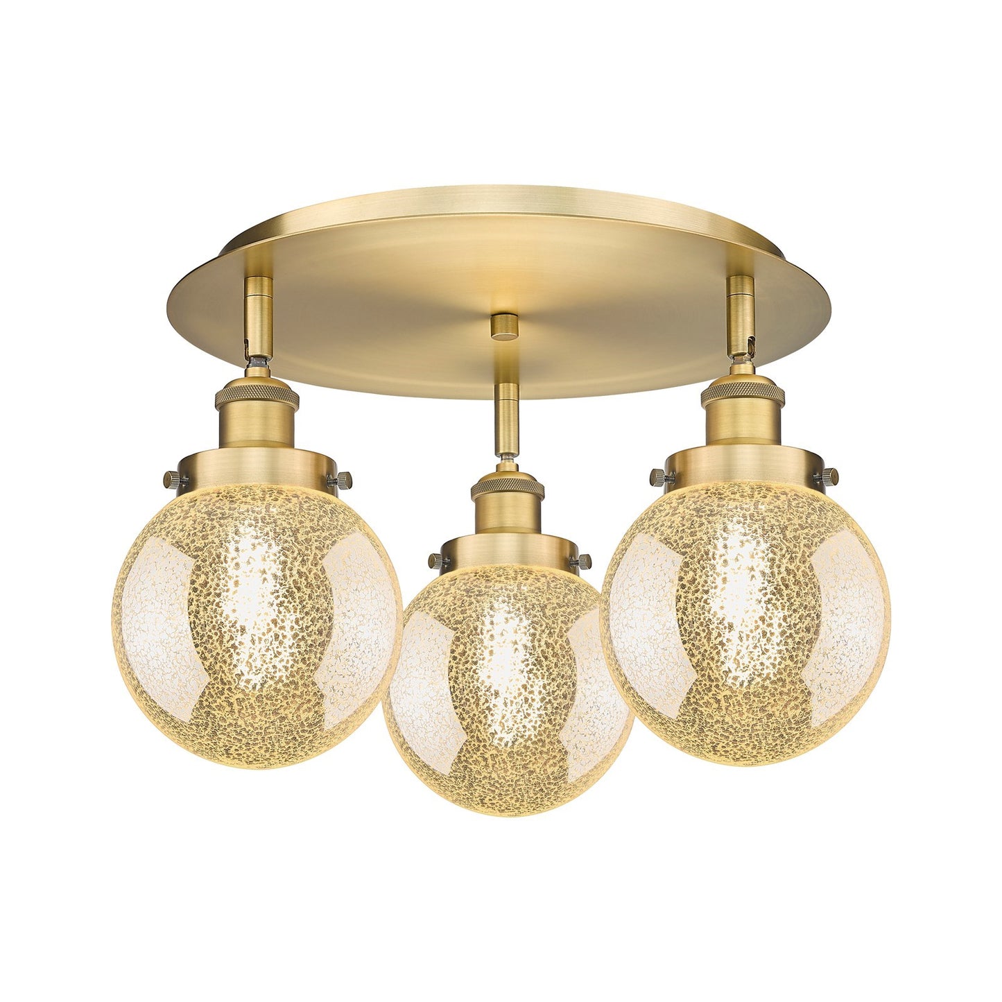Innovations Beacon 18in 3-Light Semi-Flush Mount | Industrial Brushed Brass and Mercury Glass Shade | Damp Rated Entryway & | Model 916-3C-BB-G208-6