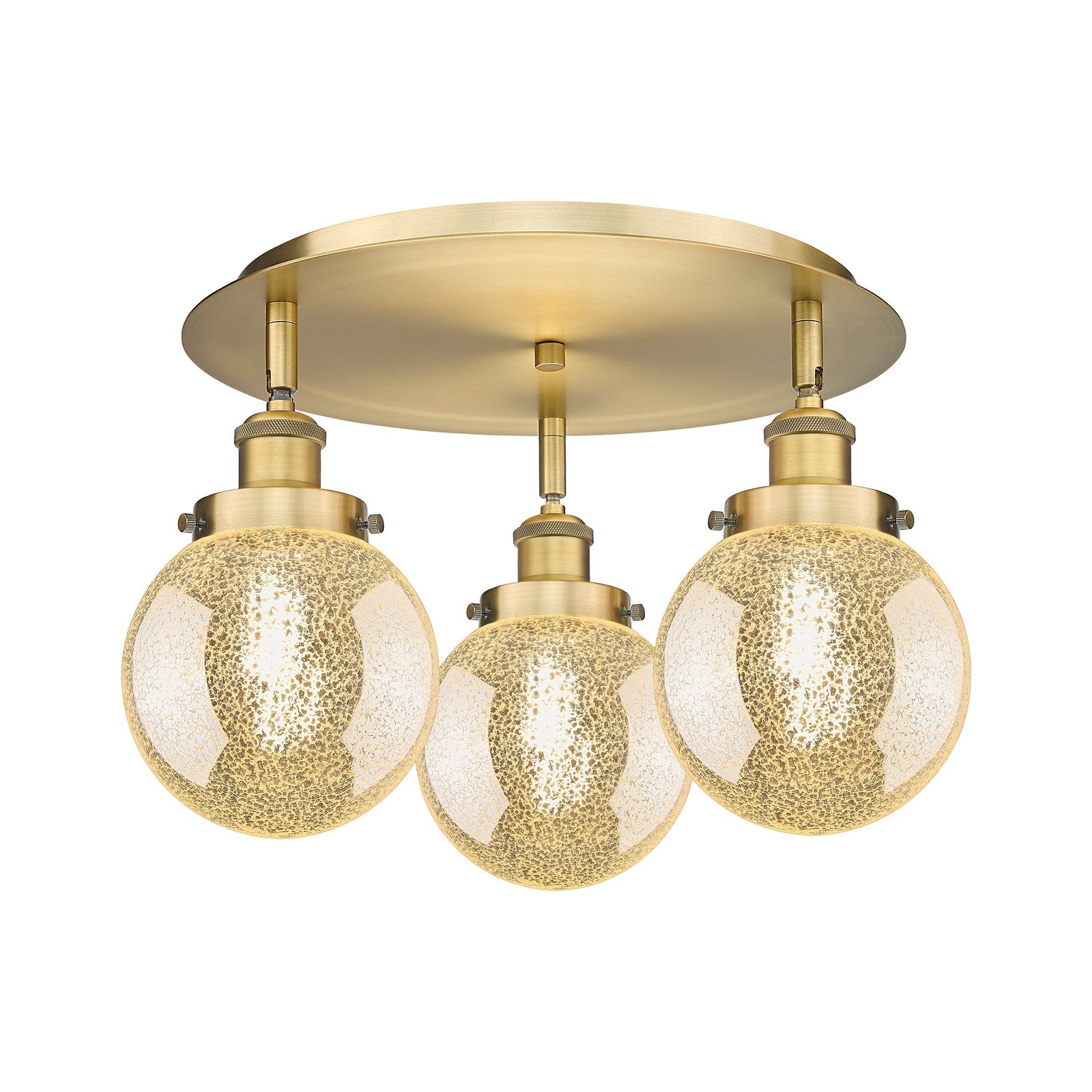 Innovations Beacon 18in 3-Light Semi-Flush Mount | Industrial Brushed Brass and Mercury Glass Shade | Damp Rated Entryway & | Model 916-3C-BB-G208-6