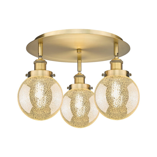 Innovations Beacon 18in 3-Light Semi-Flush Mount | Industrial Brushed Brass and Mercury Glass Shade | Damp Rated Entryway & | Model 916-3C-BB-G208-6