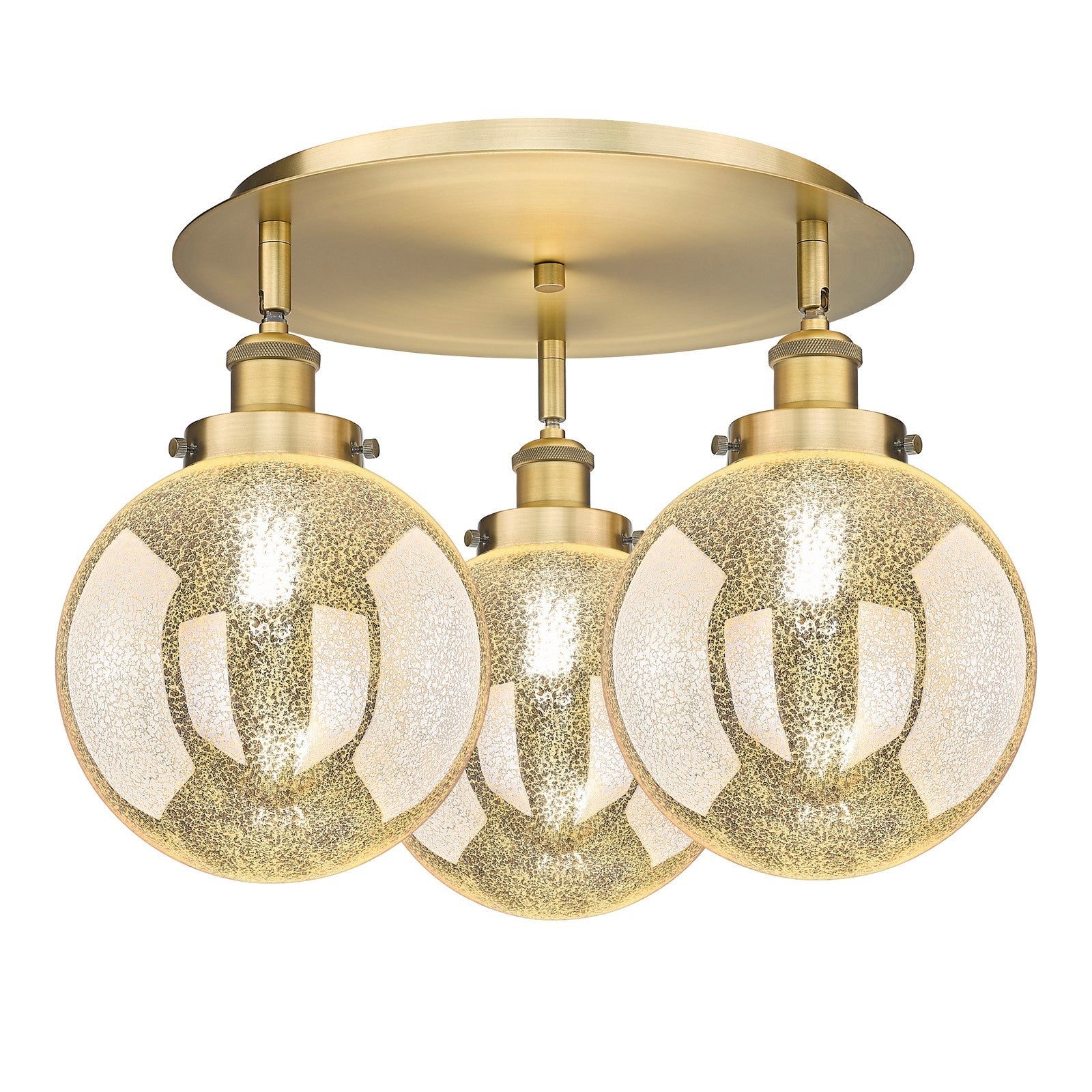 Innovations Beacon 20in 3-Light Semi-Flush Mount | Industrial Brushed Brass and Mercury Glass Shade | Damp Rated Entryway & | Model 916-3C-BB-G208-8