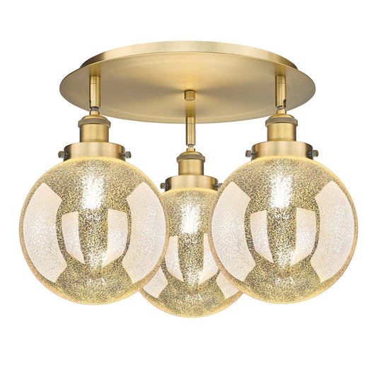 Innovations Beacon 20in 3-Light Semi-Flush Mount | Industrial Brushed Brass and Mercury Glass Shade | Damp Rated Entryway & | Model 916-3C-BB-G208-8