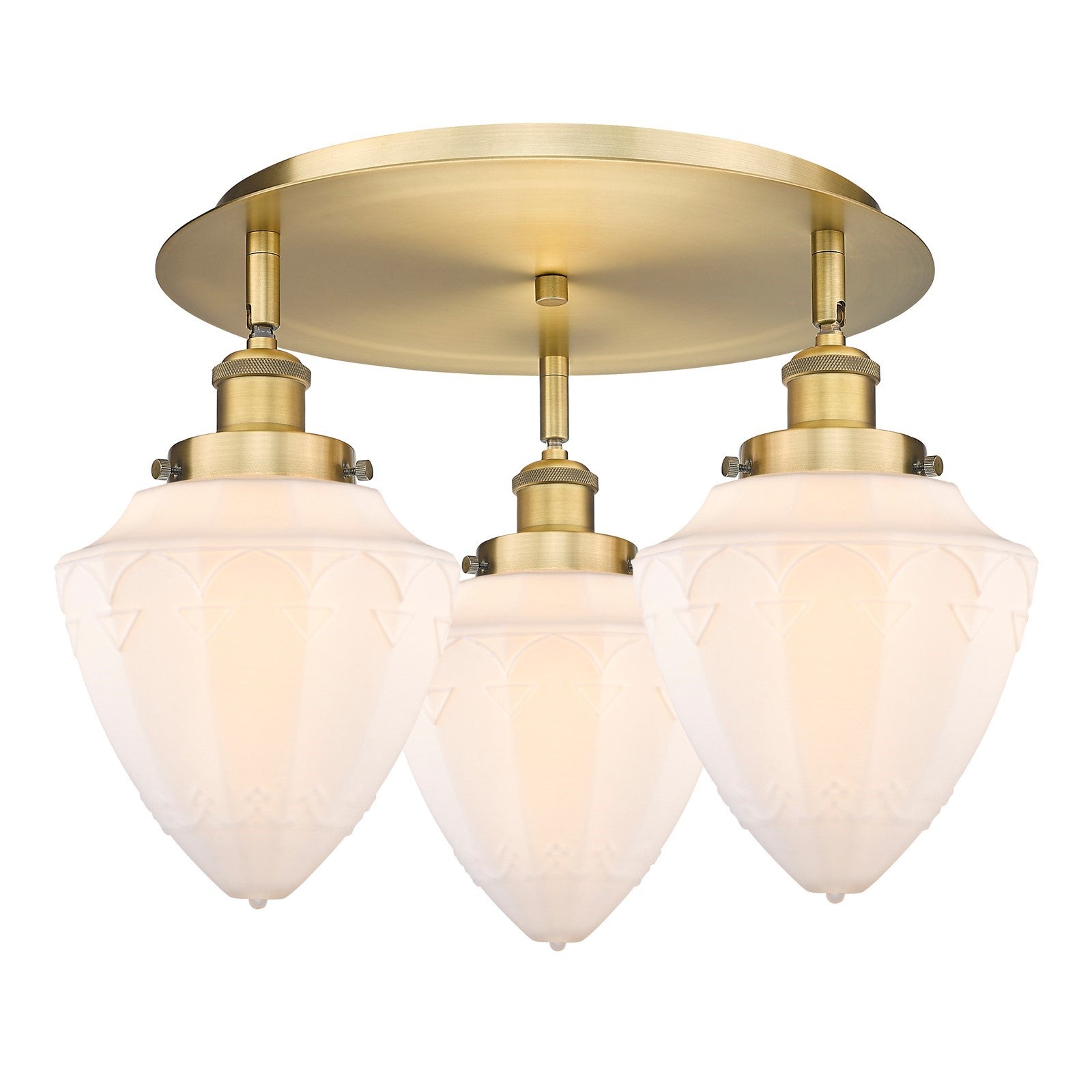 Innovations Bullet 18.75in 3-Light Semi-Flush Mount | Industrial Brushed Brass Steel and Matte White Frosted Glass | Kitchen & | Model 916-3C-BB-G661-7