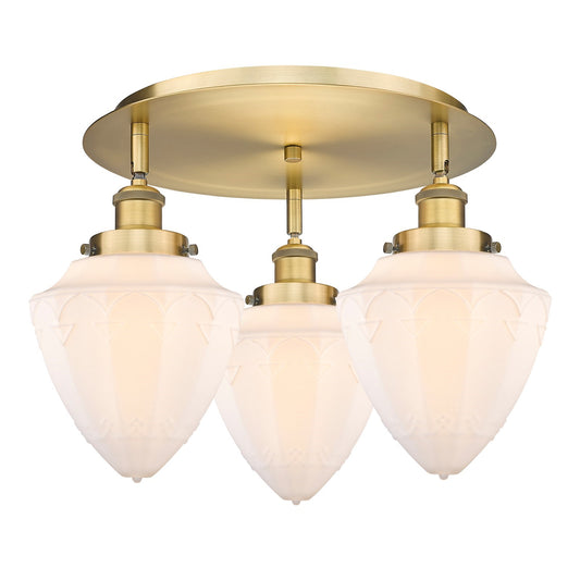 Innovations Bullet 18.75in 3-Light Semi-Flush Mount | Industrial Brushed Brass Steel and Matte White Frosted Glass | Kitchen & | Model 916-3C-BB-G661-7