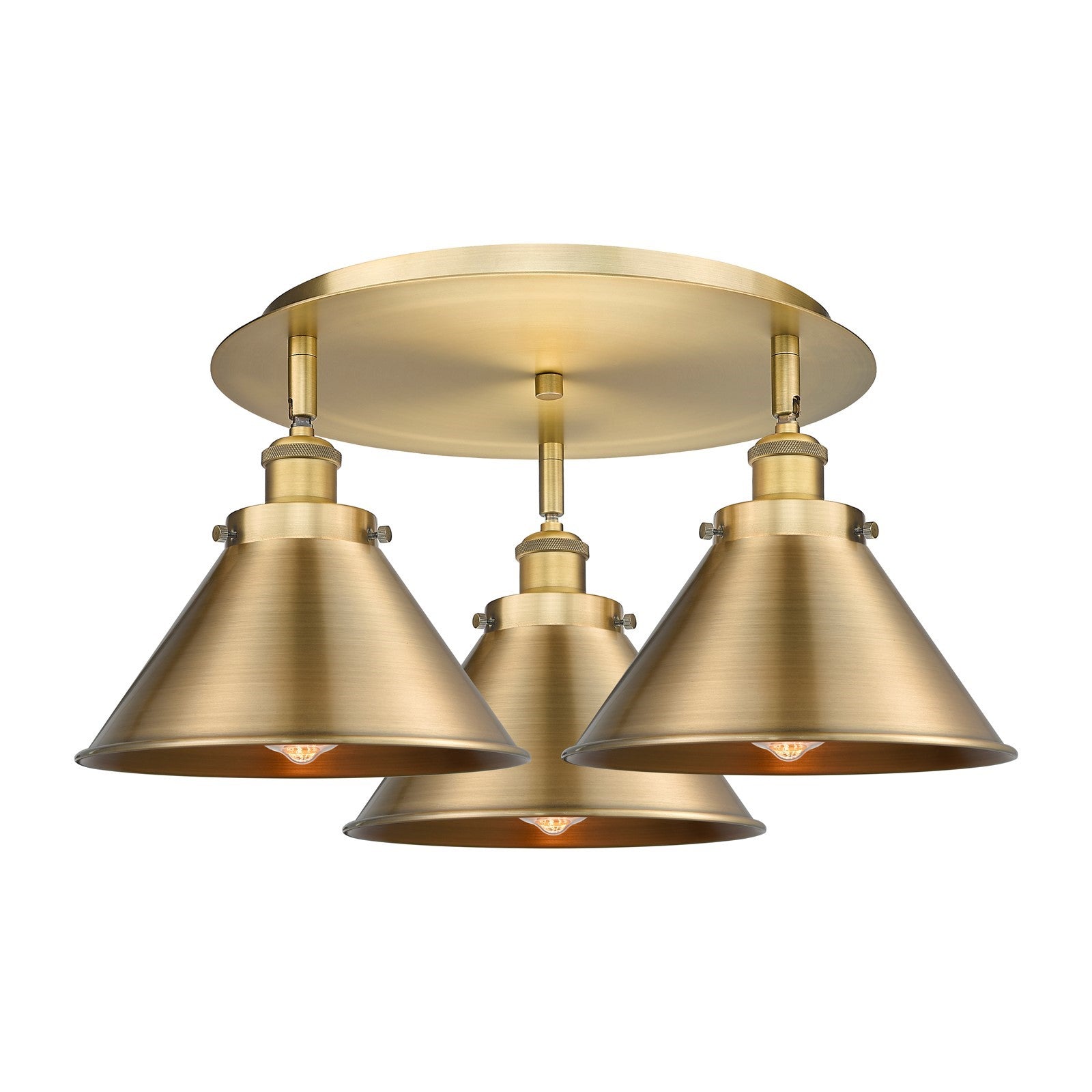 Innovations Ballston Urban 19.75in 3-Light Semi-Flush Mount | Industrial Brushed Brass Steel and Brushed Brass Metal Shade | Model 916-3C-BB-M10-BB