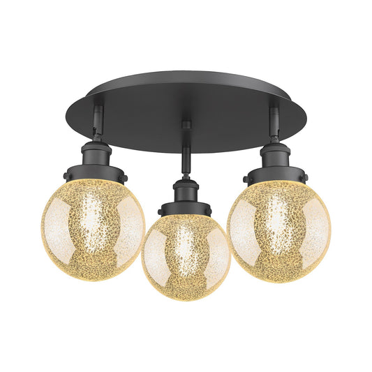 Innovations Beacon 18in 3-Light Semi-Flush Mount | Industrial Matte Black Steel and Mercury Glass | Damp-Rated Hallway & Bathroom | Model 916-3C-BK-G208-6