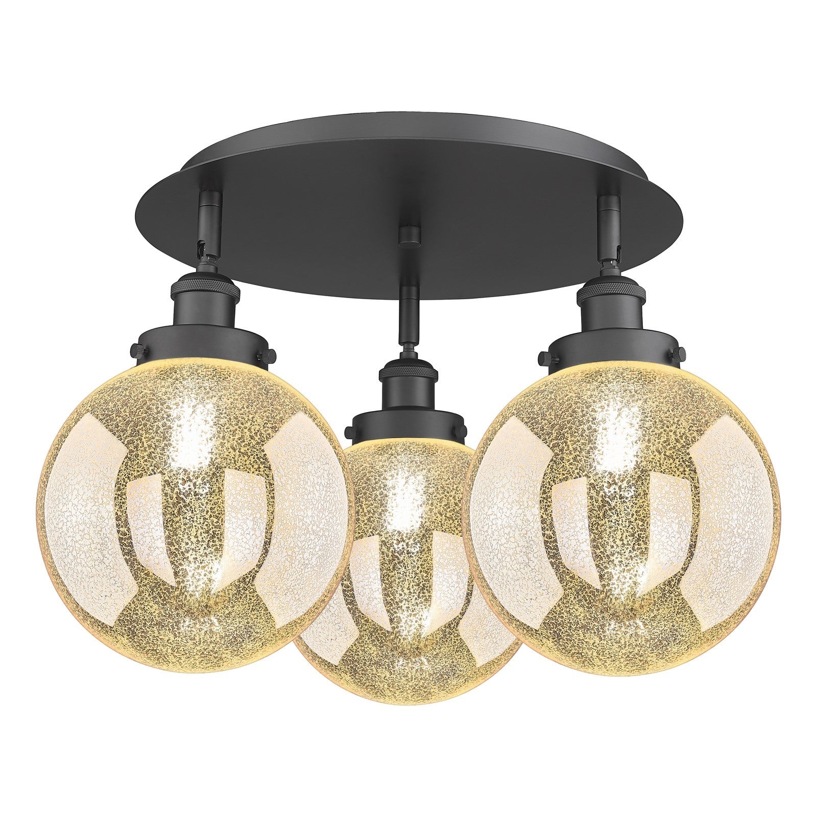 Innovations Beacon 20in 3-Light Semi-Flush Mount | Industrial Matte Black Steel and Mercury Glass | Damp-Rated Hallway & Bathroom | Model 916-3C-BK-G208-8