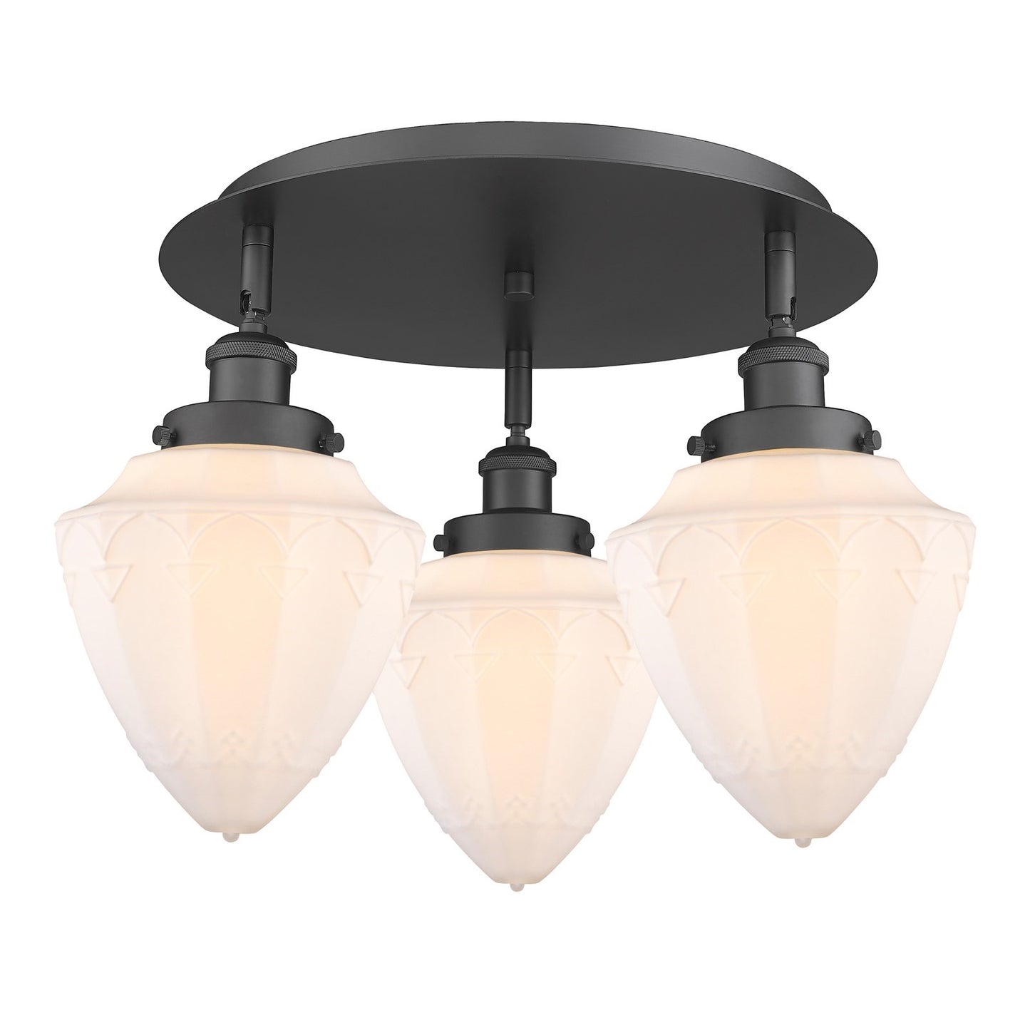 Innovations Bullet 19in 3-Light Semi-Flush Mount | Industrial Matte Black Steel and Matte White Frosted Glass | Damp-Rated | Model 916-3C-BK-G661-7