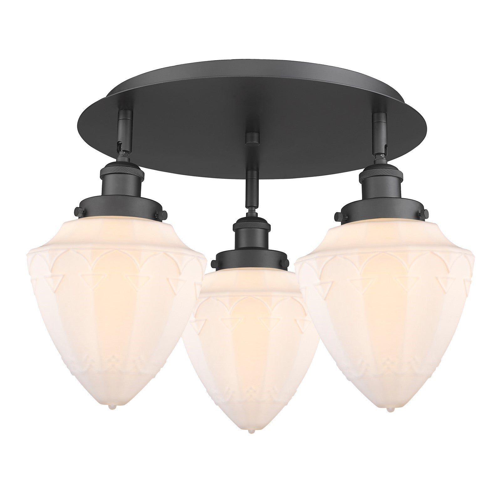 Innovations Bullet 19in 3-Light Semi-Flush Mount | Industrial Matte Black Steel and Matte White Frosted Glass | Damp-Rated | Model 916-3C-BK-G661-7