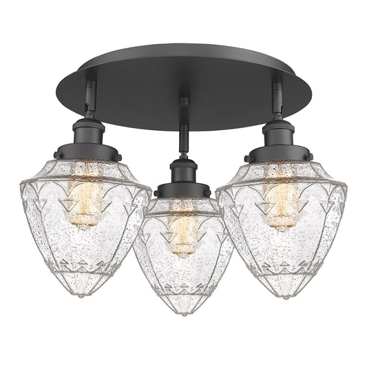 Innovations Bullet 19in 3-Light Semi-Flush Mount | Industrial Matte Black Steel and Seedy Glass | Damp-Rated Kitchen & Bathroom | Model 916-3C-BK-G664-7