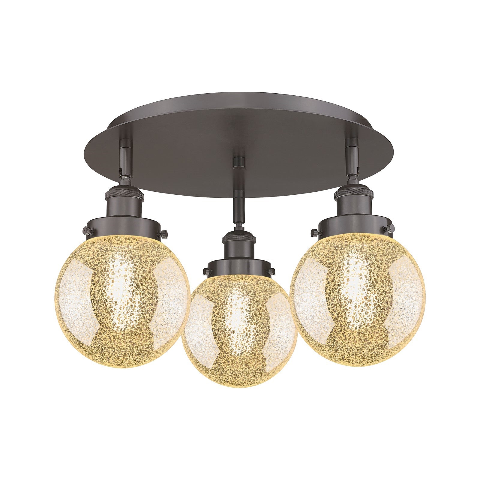 Innovations Beacon 18in 3-Light Semi-Flush Mount | Industrial Oil Rubbed Bronze Steel and Cast Brass with Mercury Glass Globe | Model 916-3C-OB-G208-6