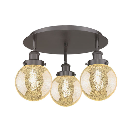 Innovations Beacon 18in 3-Light Semi-Flush Mount | Industrial Oil Rubbed Bronze Steel and Cast Brass with Mercury Glass Globe | Model 916-3C-OB-G208-6