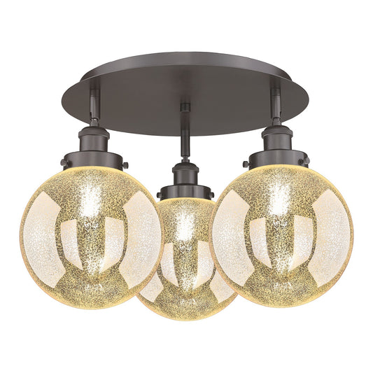 Innovations Beacon 20in 3-Light Semi-Flush Mount | Industrial Oil Rubbed Bronze Steel and Cast Brass with Mercury Glass Globe | Model 916-3C-OB-G208-8