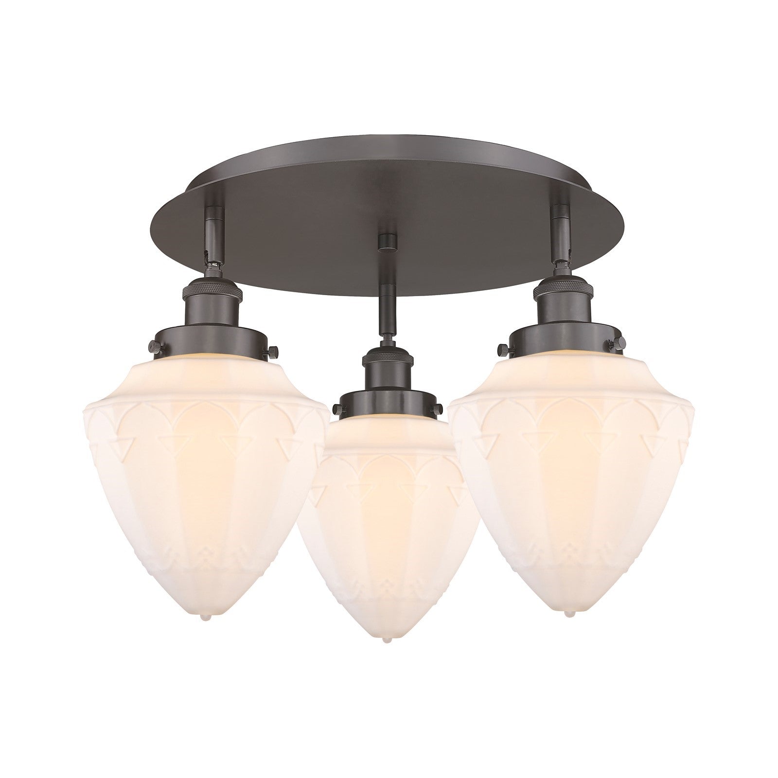 Innovations Bullet 19in 3-Light Semi-Flush Mount | Industrial Oil Rubbed Bronze and Matte White Frosted Glass | Entryway & | Model 916-3C-OB-G661-7