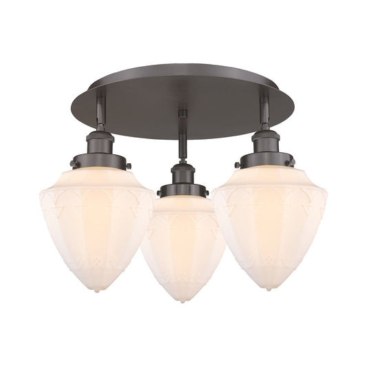 Innovations Bullet 19in 3-Light Semi-Flush Mount | Industrial Oil Rubbed Bronze and Matte White Frosted Glass | Entryway & | Model 916-3C-OB-G661-7