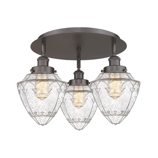 Innovations Bullet 19in 3-Light Semi-Flush Mount | Industrial Oil Rubbed Bronze and Seedy Glass | Entryway & Hallway | 19 x 13 in | Model 916-3C-OB-G664-7