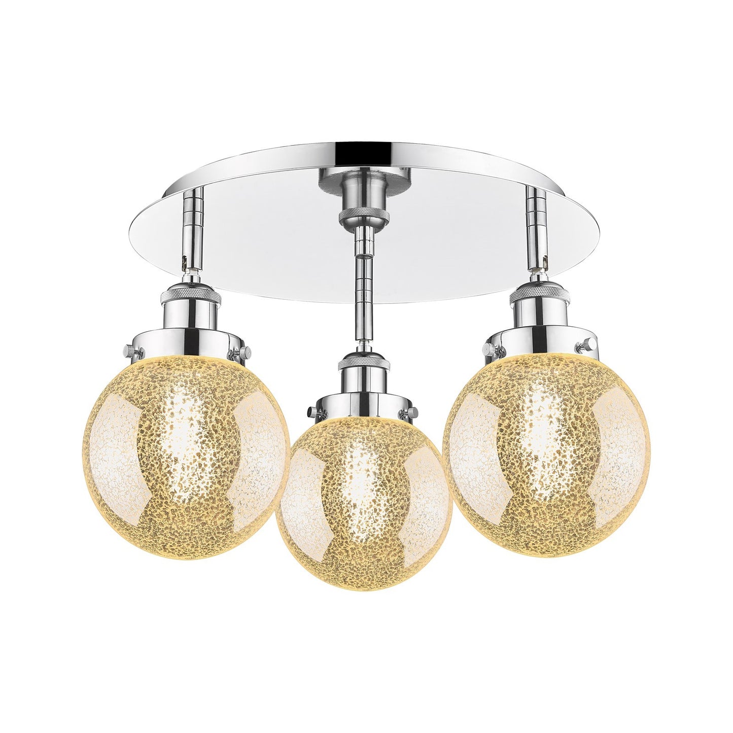 Innovations Beacon 18in 3-Light Semi-Flush Mount | Industrial Polished Chrome and Mercury Glass | Kitchen & Hallway Damp Rated | Model 916-3C-PC-G208-6