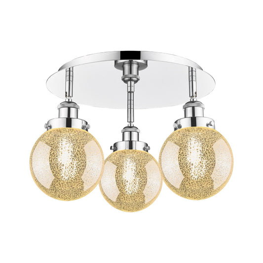 Innovations Beacon 18in 3-Light Semi-Flush Mount | Industrial Polished Chrome and Mercury Glass | Kitchen & Hallway Damp Rated | Model 916-3C-PC-G208-6