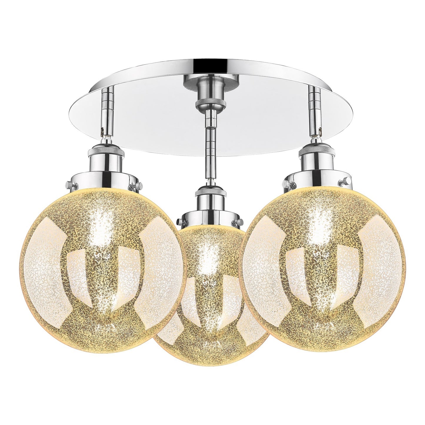 Innovations Beacon 20in 3-Light Semi-Flush Mount | Industrial Polished Chrome and Mercury Glass | Kitchen & Hallway Damp Rated | Model 916-3C-PC-G208-8