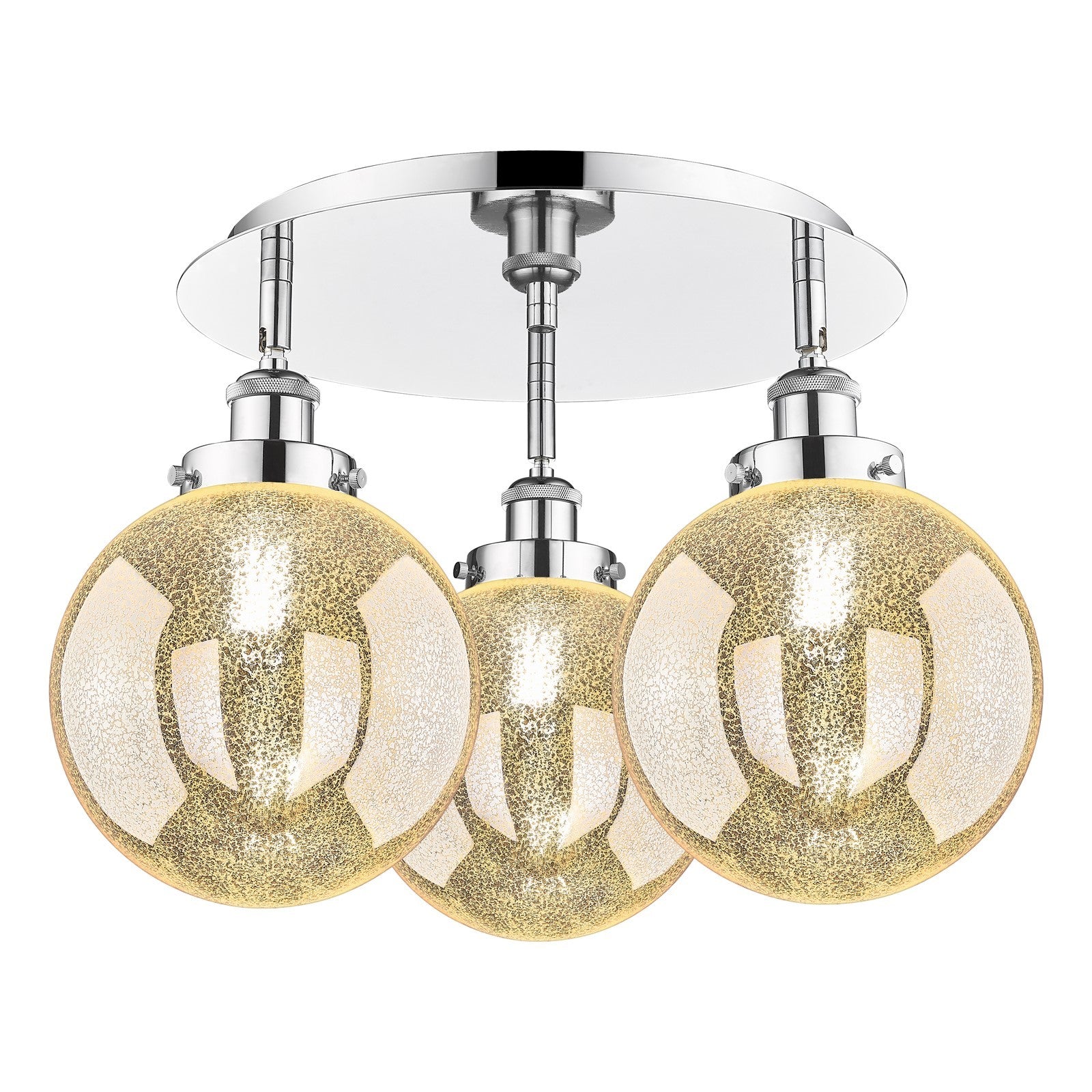 Innovations Beacon 20in 3-Light Semi-Flush Mount | Industrial Polished Chrome and Mercury Glass | Kitchen & Hallway Damp Rated | Model 916-3C-PC-G208-8