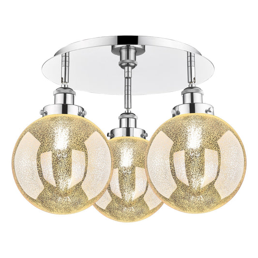 Innovations Beacon 20in 3-Light Semi-Flush Mount | Industrial Polished Chrome and Mercury Glass | Kitchen & Hallway Damp Rated | Model 916-3C-PC-G208-8