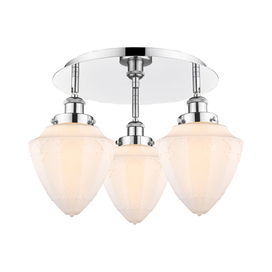 Innovations Bullet 19in 3-Light Semi-Flush Mount | Industrial Polished Chrome and Matte White Frosted Glass | Kitchen & Hallway | Model 916-3C-PC-G661-7