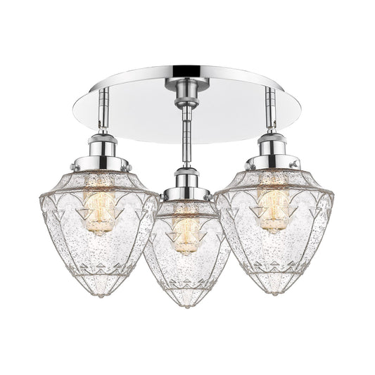 Innovations Bullet 19in 3-Light Semi-Flush Mount | Industrial Polished Chrome and Seedy Glass | Kitchen & Hallway Damp Rated | Model 916-3C-PC-G664-7