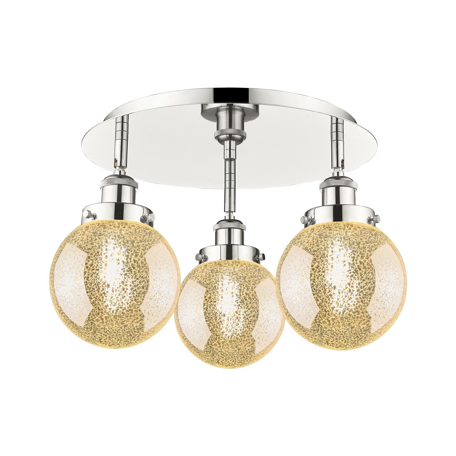 Innovations Beacon 18in 3-Light Semi-Flush Mount | Industrial Polished Nickel Steel and Cast Brass with Mercury Glass Globe | Model 916-3C-PN-G208-6