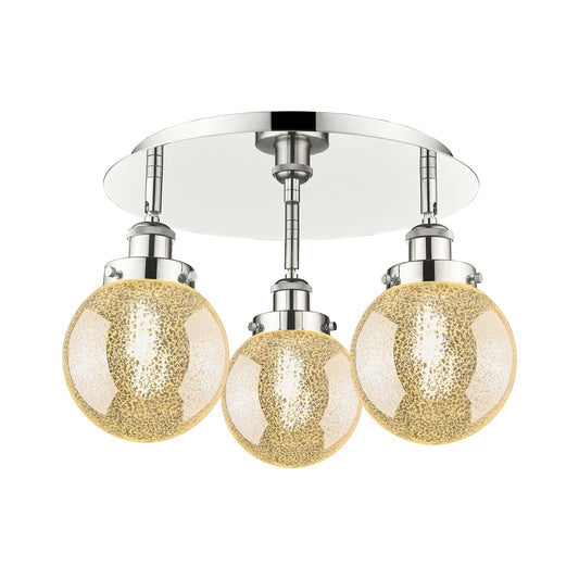 Innovations Beacon 18in 3-Light Semi-Flush Mount | Industrial Polished Nickel Steel and Cast Brass with Mercury Glass Globe | Model 916-3C-PN-G208-6