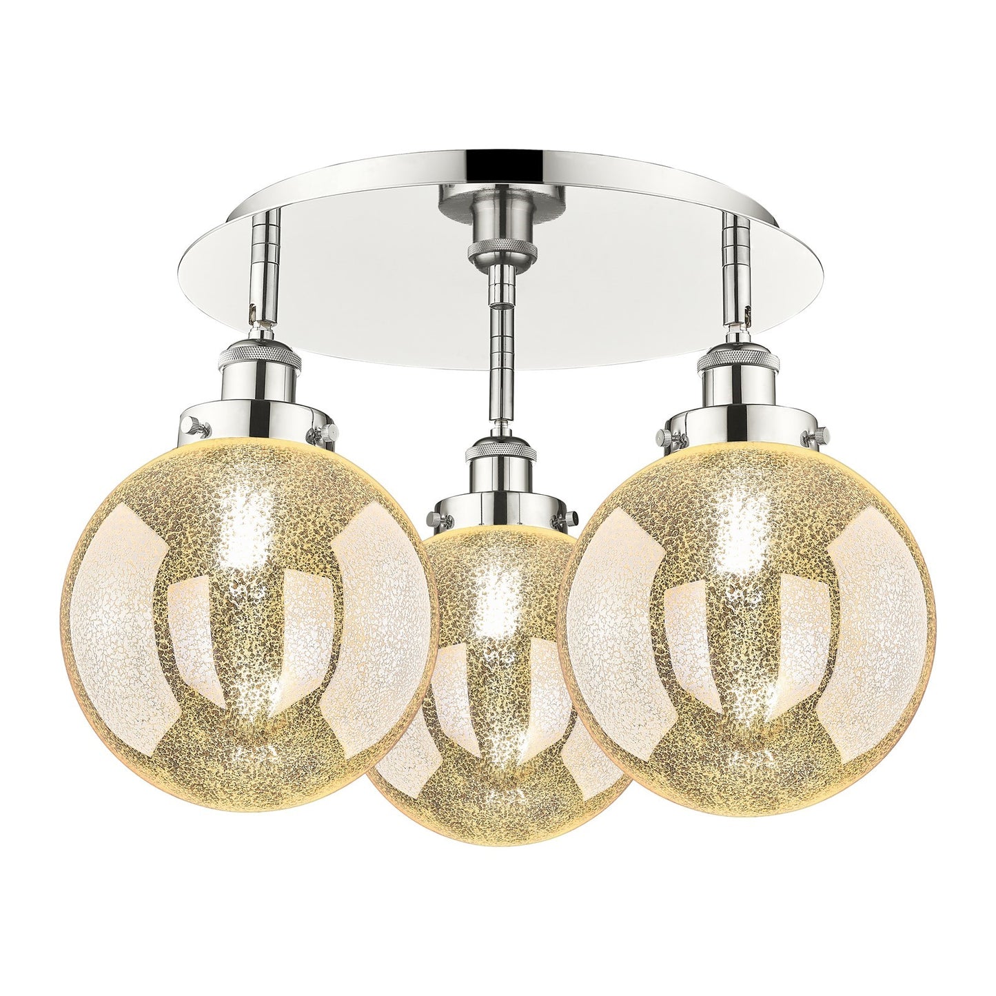 Innovations Beacon 20in 3-Light Semi-Flush Mount | Industrial Polished Nickel Steel and Cast Brass with Mercury Glass Globe | Model 916-3C-PN-G208-8
