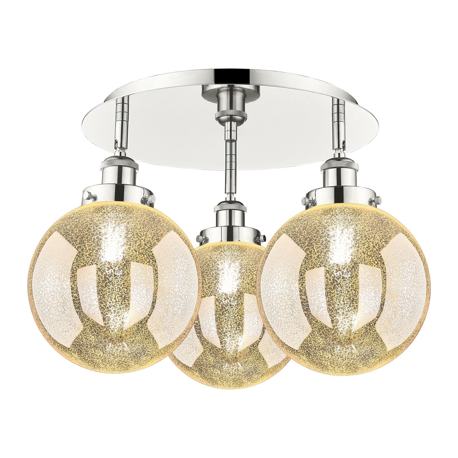 Innovations Beacon 20in 3-Light Semi-Flush Mount | Industrial Polished Nickel Steel and Cast Brass with Mercury Glass Globe | Model 916-3C-PN-G208-8