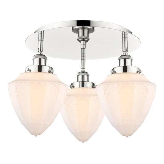 Innovations Bullet 19in 3-Light Semi-Flush Mount | Industrial Polished Nickel and Matte White Frosted Glass | Kitchen & Hallway | Model 916-3C-PN-G661-7