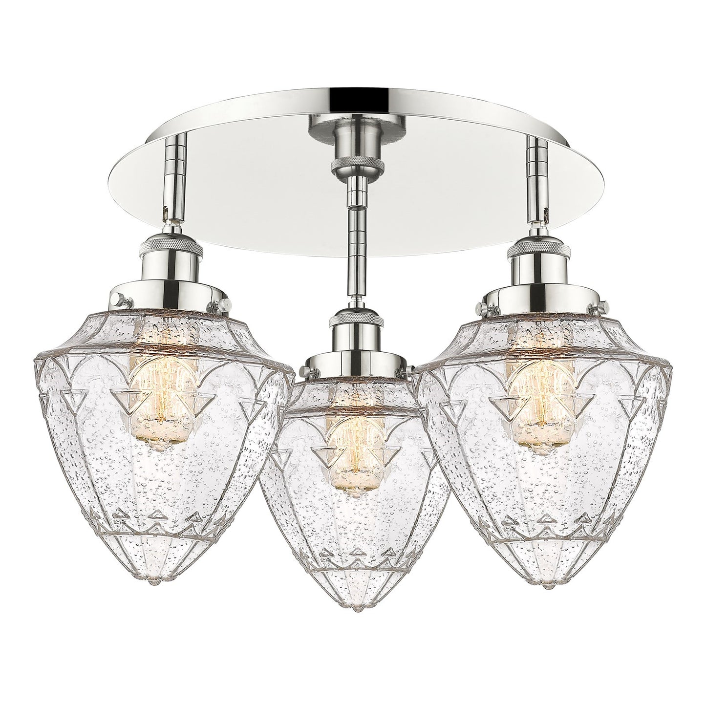 Innovations Bullet 19in 3-Light Semi-Flush Mount | Industrial Polished Nickel and Seedy Glass | Kitchen & Hallway Damp Rated | Model 916-3C-PN-G664-7