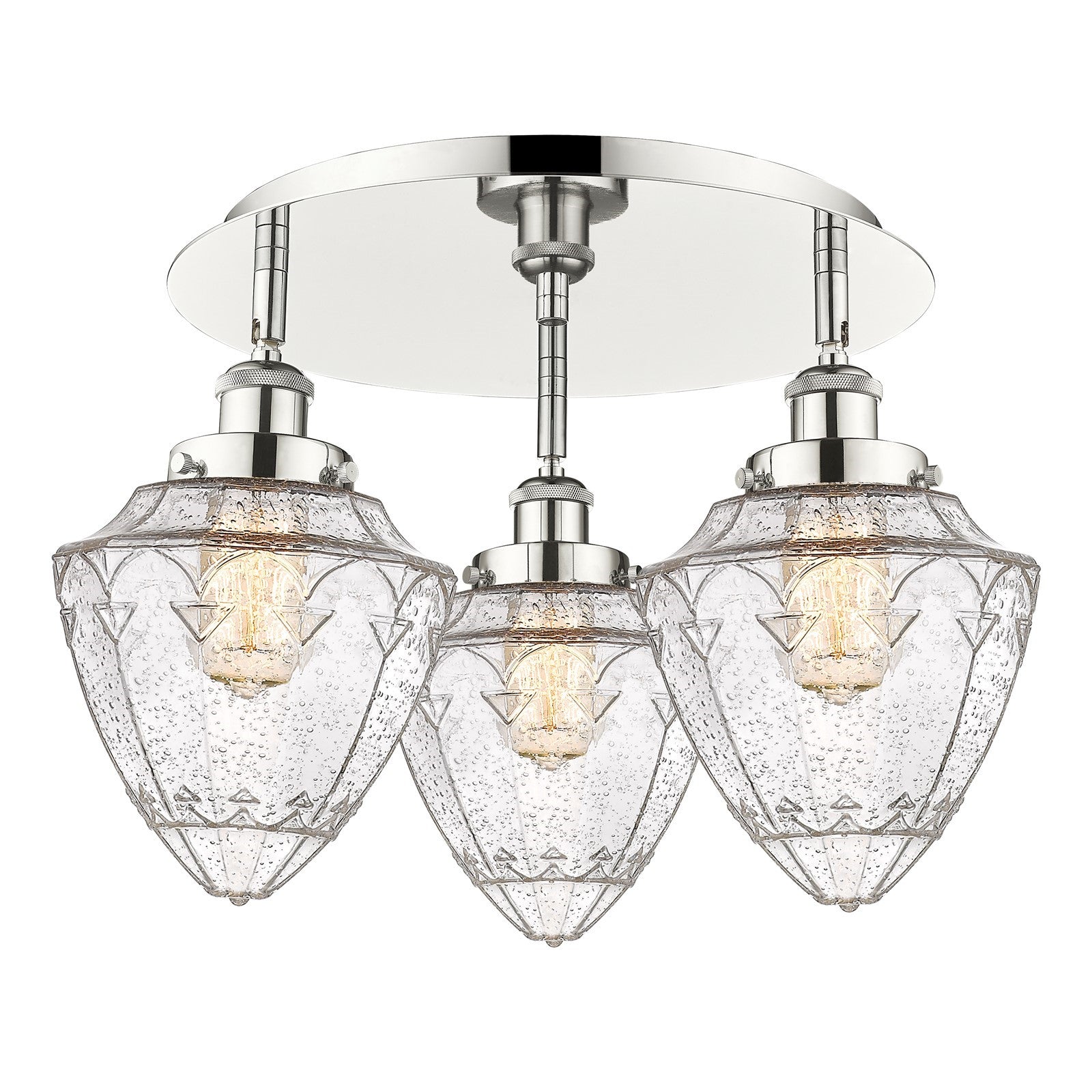 Innovations Bullet 19in 3-Light Semi-Flush Mount | Industrial Polished Nickel and Seedy Glass | Kitchen & Hallway Damp Rated | Model 916-3C-PN-G664-7