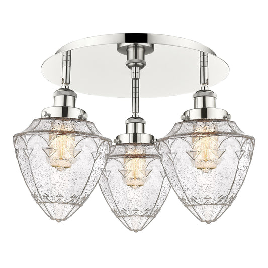 Innovations Bullet 19in 3-Light Semi-Flush Mount | Industrial Polished Nickel and Seedy Glass | Kitchen & Hallway Damp Rated | Model 916-3C-PN-G664-7