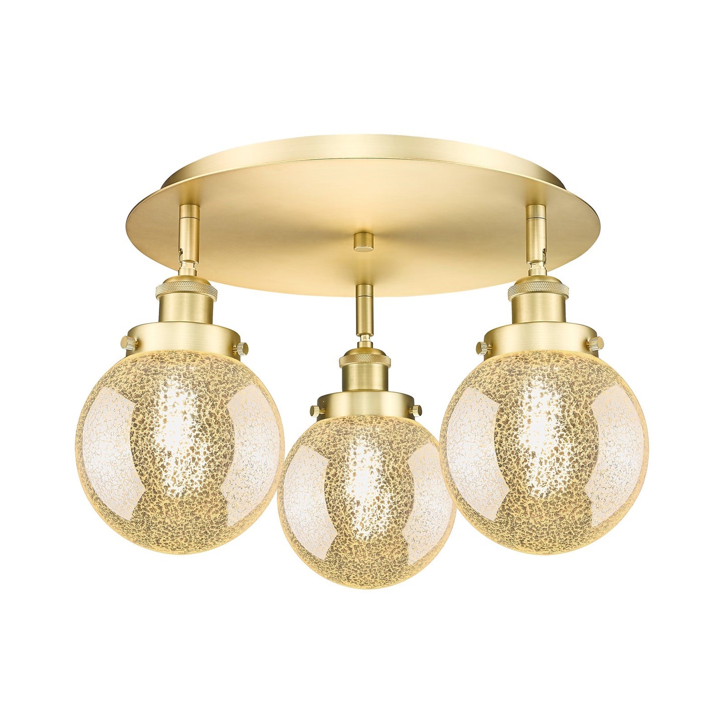 Innovations Beacon 18in 3-Light Semi-Flush Mount | Industrial Satin Gold Steel and Mercury Glass | Damp-Rated Entryway & Hallway | Model 916-3C-SG-G208-6