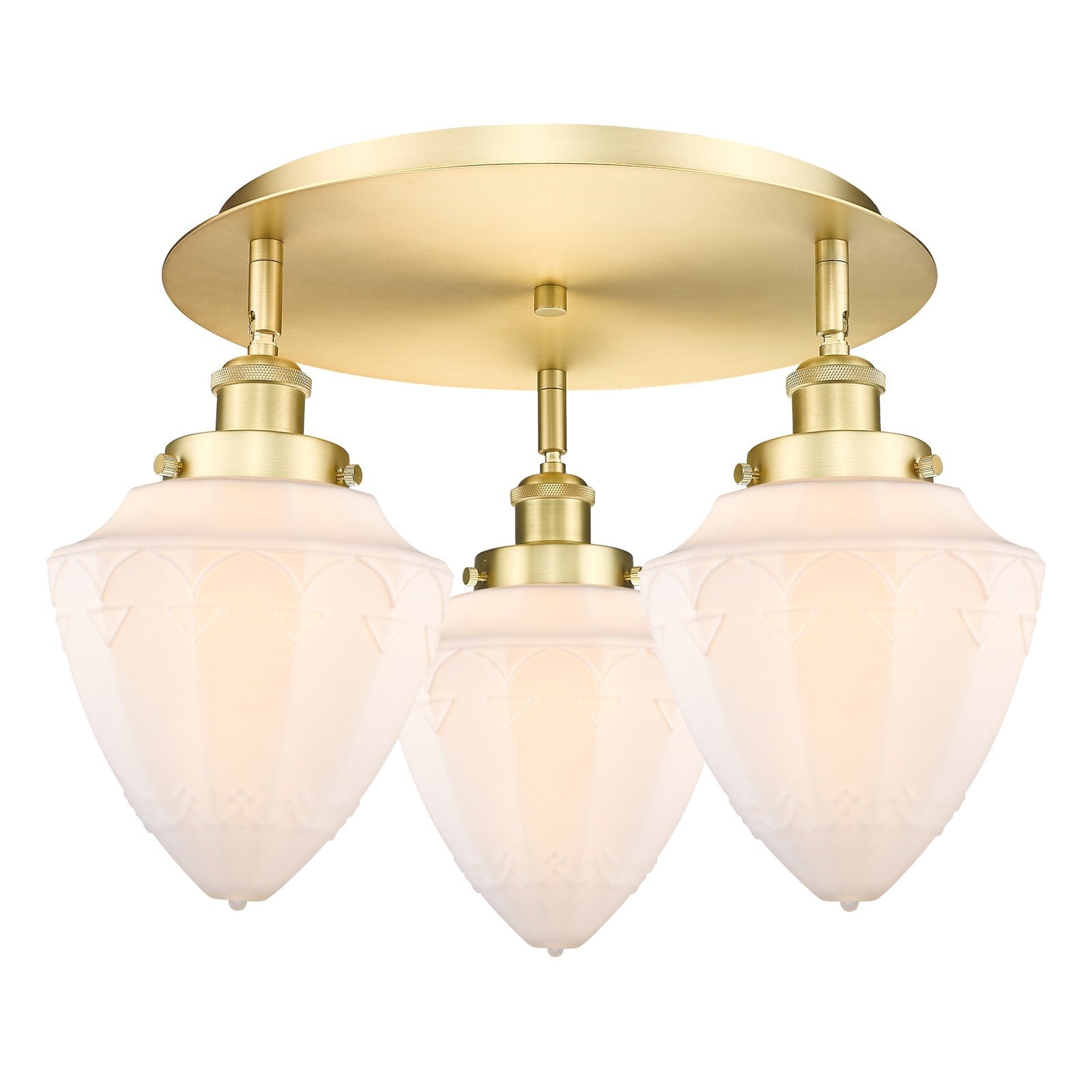 Innovations Bullet 19in 3-Light Semi-Flush Mount | Industrial Satin Gold Steel and Matte White Frosted Glass | Damp-Rated | Model 916-3C-SG-G661-7