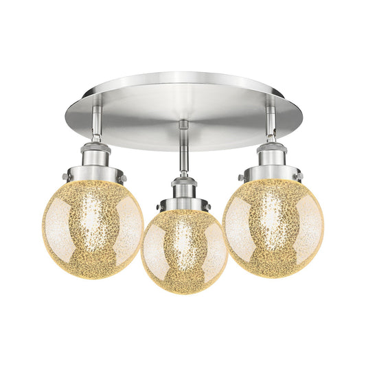 Innovations Beacon 18in 3-Light Semi-Flush Mount | Industrial Satin Nickel Steel and Mercury Glass Shade | Damp-Rated Entryway & | Model 916-3C-SN-G208-6
