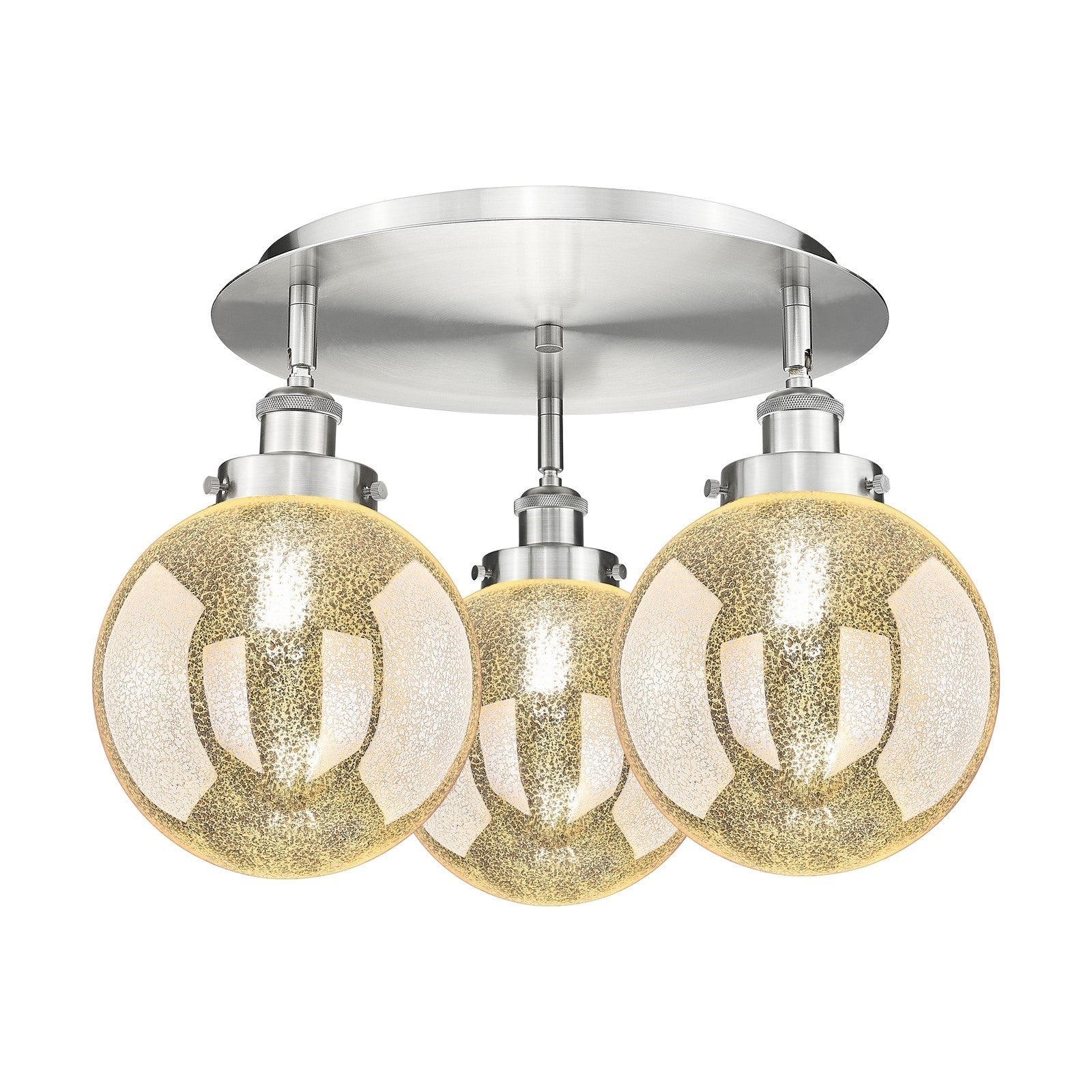 Innovations Beacon 20in 3-Light Semi-Flush Mount | Industrial Satin Nickel Steel and Mercury Glass Shade | Damp-Rated Entryway & | Model 916-3C-SN-G208-8