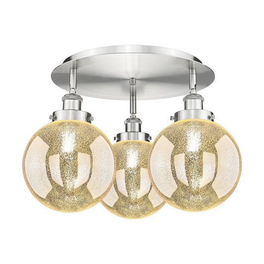 Innovations Beacon 20in 3-Light Semi-Flush Mount | Industrial Satin Nickel Steel and Mercury Glass Shade | Damp-Rated Entryway & | Model 916-3C-SN-G208-8