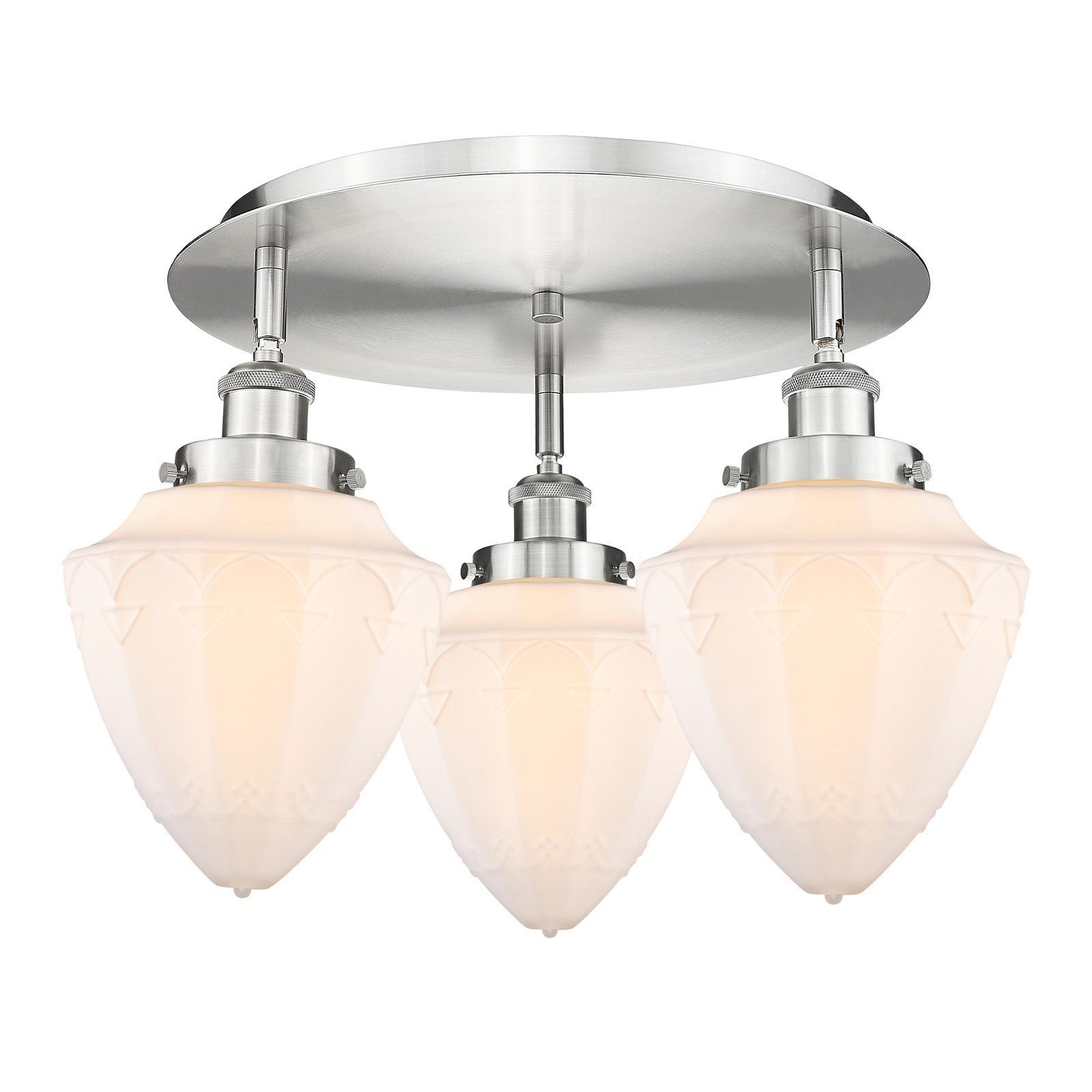 Innovations Bullet 18.75in 3-Light Semi-Flush Mount | Industrial Satin Nickel Steel and Matte White Frosted Glass | Kitchen & | Model 916-3C-SN-G661-7