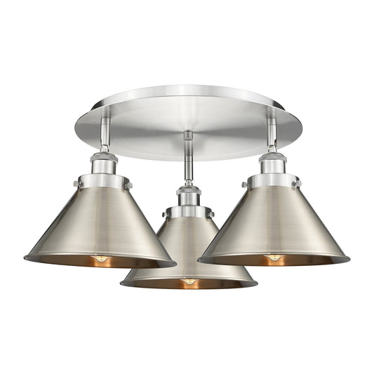 Innovations Ballston Urban 19.75in 3-Light Semi-Flush Mount | Industrial Satin Nickel Steel and Brushed Satin Nickel Metal | Model 916-3C-SN-M10-SN