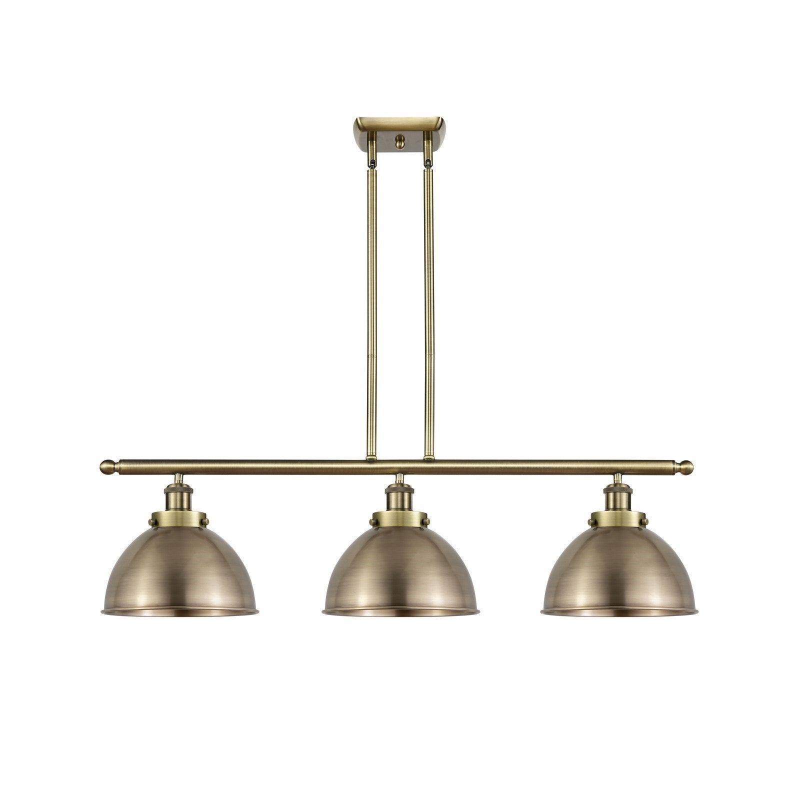 Innovations Derby 36in 3-Light Island Light | Industrial Farmhouse Antique Brass Steel and Cast Brass with Antique Brass | Model 916-3I-AB-MFD-10-AB-LED