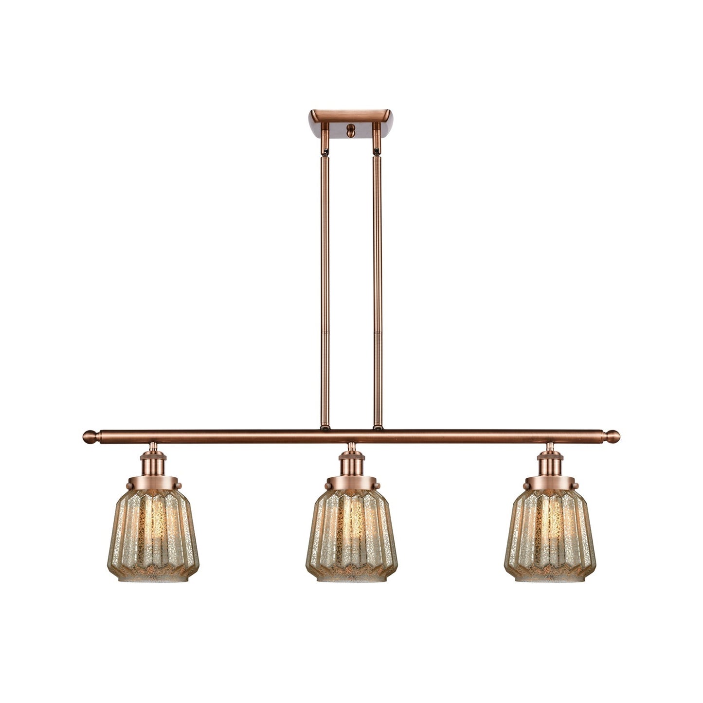 Innovations Chatham 36in 3-Light Island Light | Modern Transitional Antique Copper Steel and Cast Brass with Mercury Ribbed Glass | Model 916-3I-AC-G146
