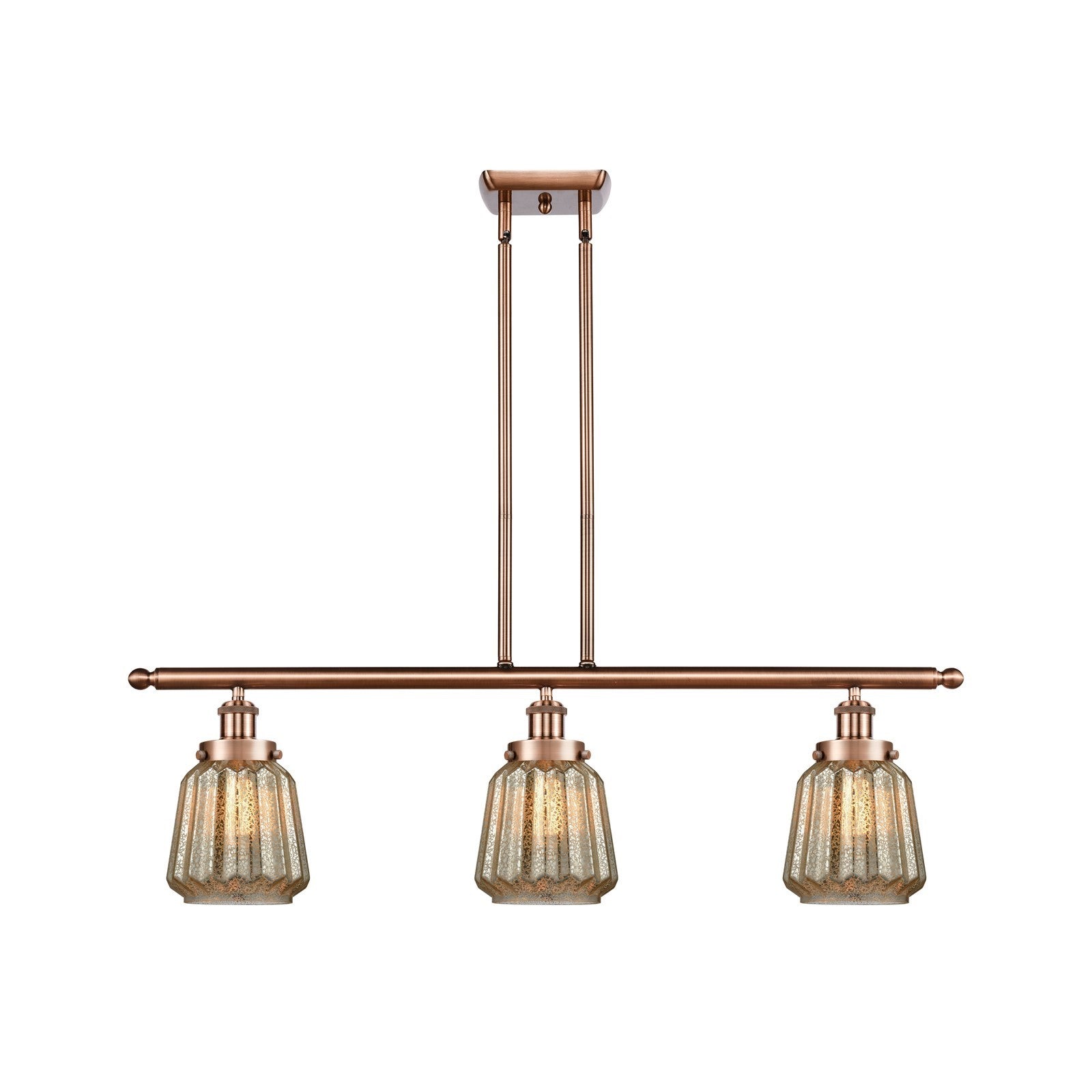 Innovations Chatham 36in 3-Light Island Light | Modern Transitional Antique Copper Steel and Cast Brass with Mercury Ribbed Glass | Model 916-3I-AC-G146