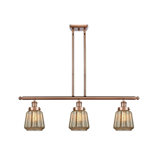 Innovations Chatham 36in 3-Light Island Light | Modern Transitional Antique Copper Steel and Cast Brass with Mercury Ribbed Glass | Model 916-3I-AC-G146