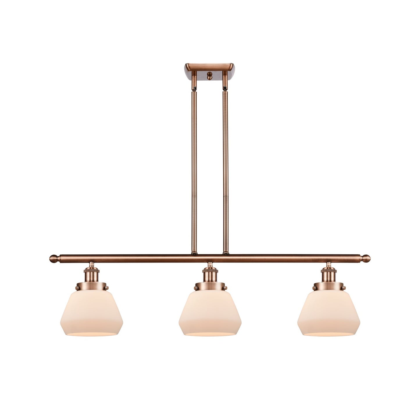 Innovations Fulton 36in 3-Light Island Light | Modern Transitional Antique Copper Steel and Cast Brass with Matte White Frosted | Model 916-3I-AC-G171