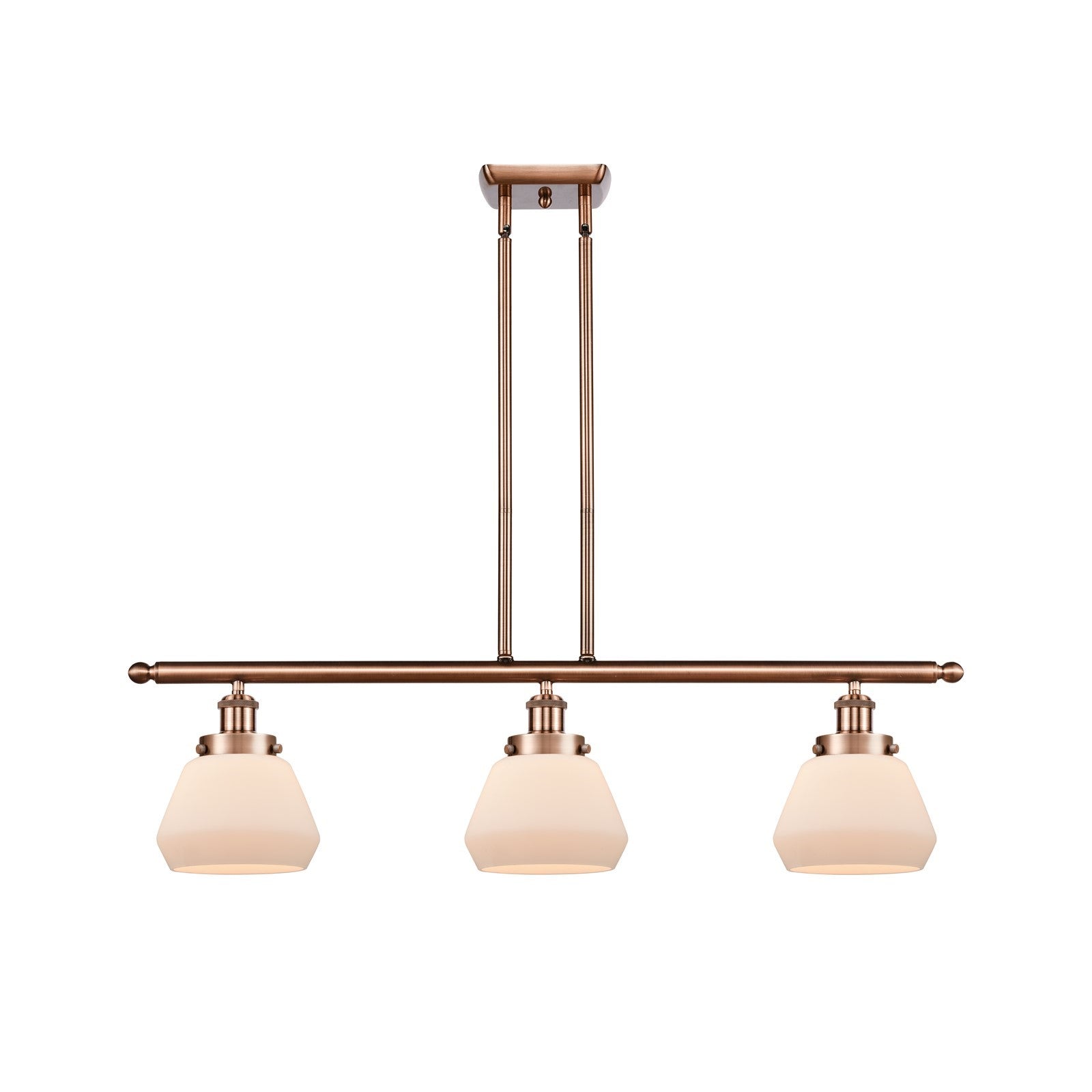 Innovations Fulton 36in 3-Light Island Light | Modern Transitional Antique Copper Steel and Cast Brass with Matte White Frosted | Model 916-3I-AC-G171