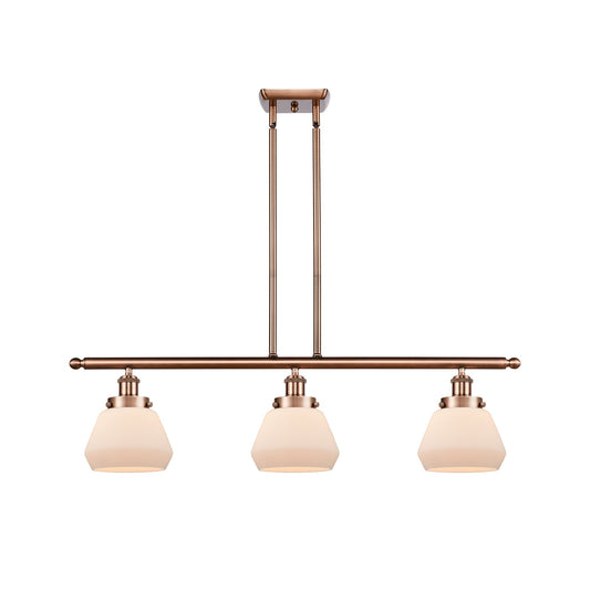 Innovations Fulton 36in 3-Light Island Light | Modern Transitional Antique Copper Steel and Cast Brass with Matte White Frosted | Model 916-3I-AC-G171