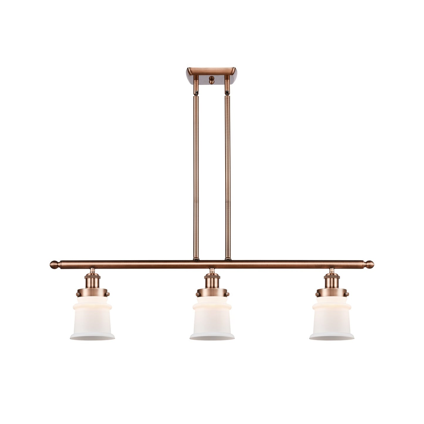 Innovations Canton 36in 3-Light Island Light | Antique Copper Steel and Matte White Frosted Glass | Kitchen Island & Dining Room | Model 916-3I-AC-G181S