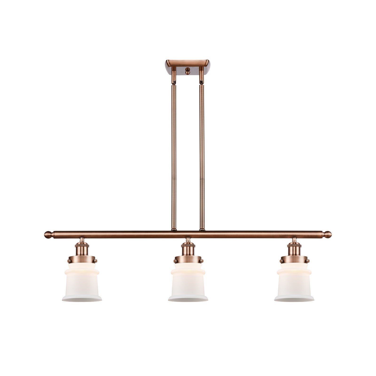 Innovations Canton 36in 3-Light Island Light | Antique Copper Steel and Matte White Frosted Glass | Kitchen Island & Dining Room | Model 916-3I-AC-G181S